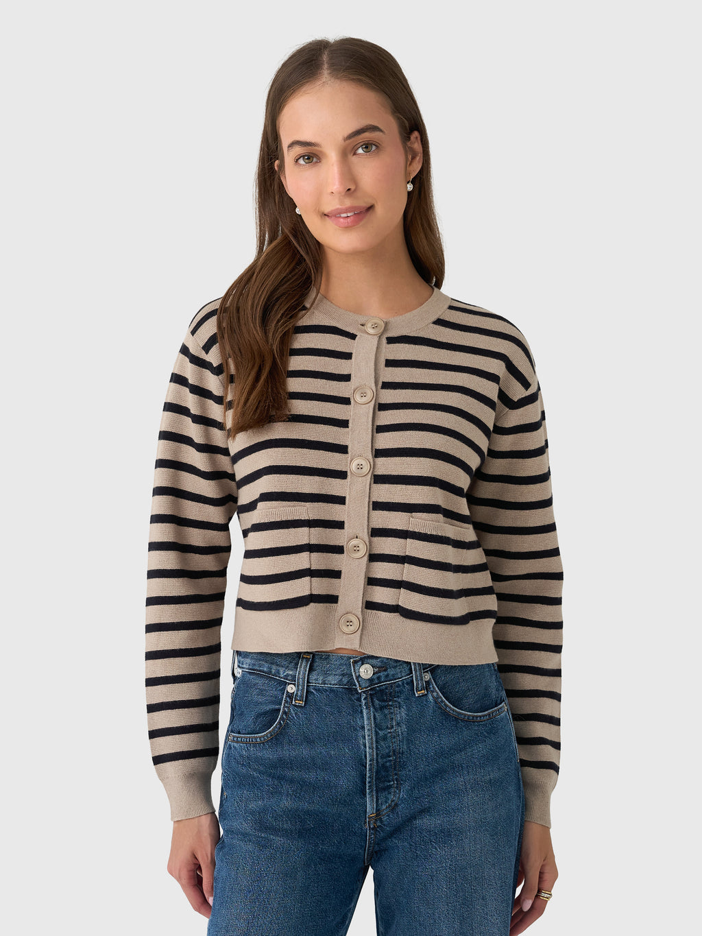 Eche Women's Striped Button Front Cardigan - Saint Bernard
