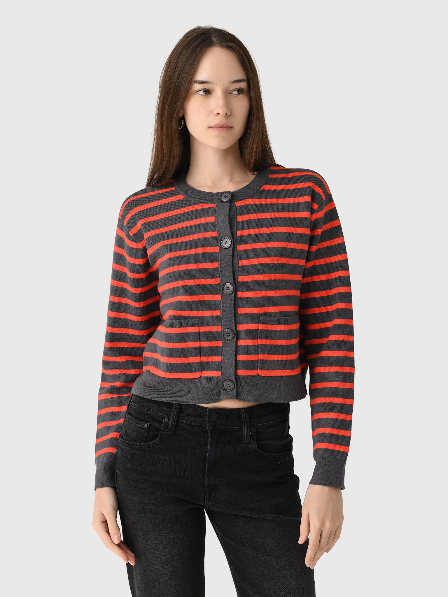 Eche Women's Striped Button Front Cardigan - Saint Bernard