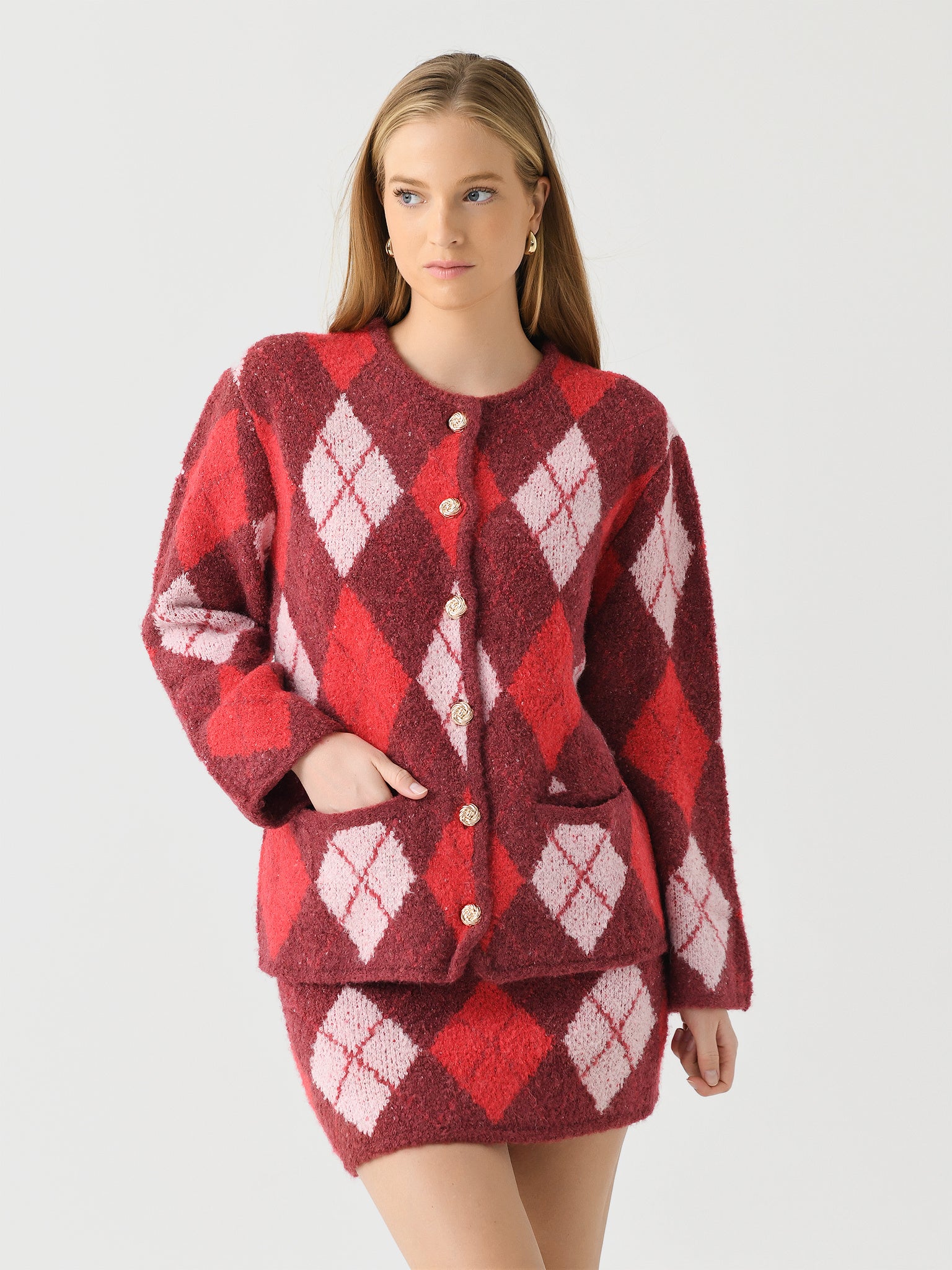 Kitri Women's Pandora Argyle Knit Cardigan - Saint Bernard