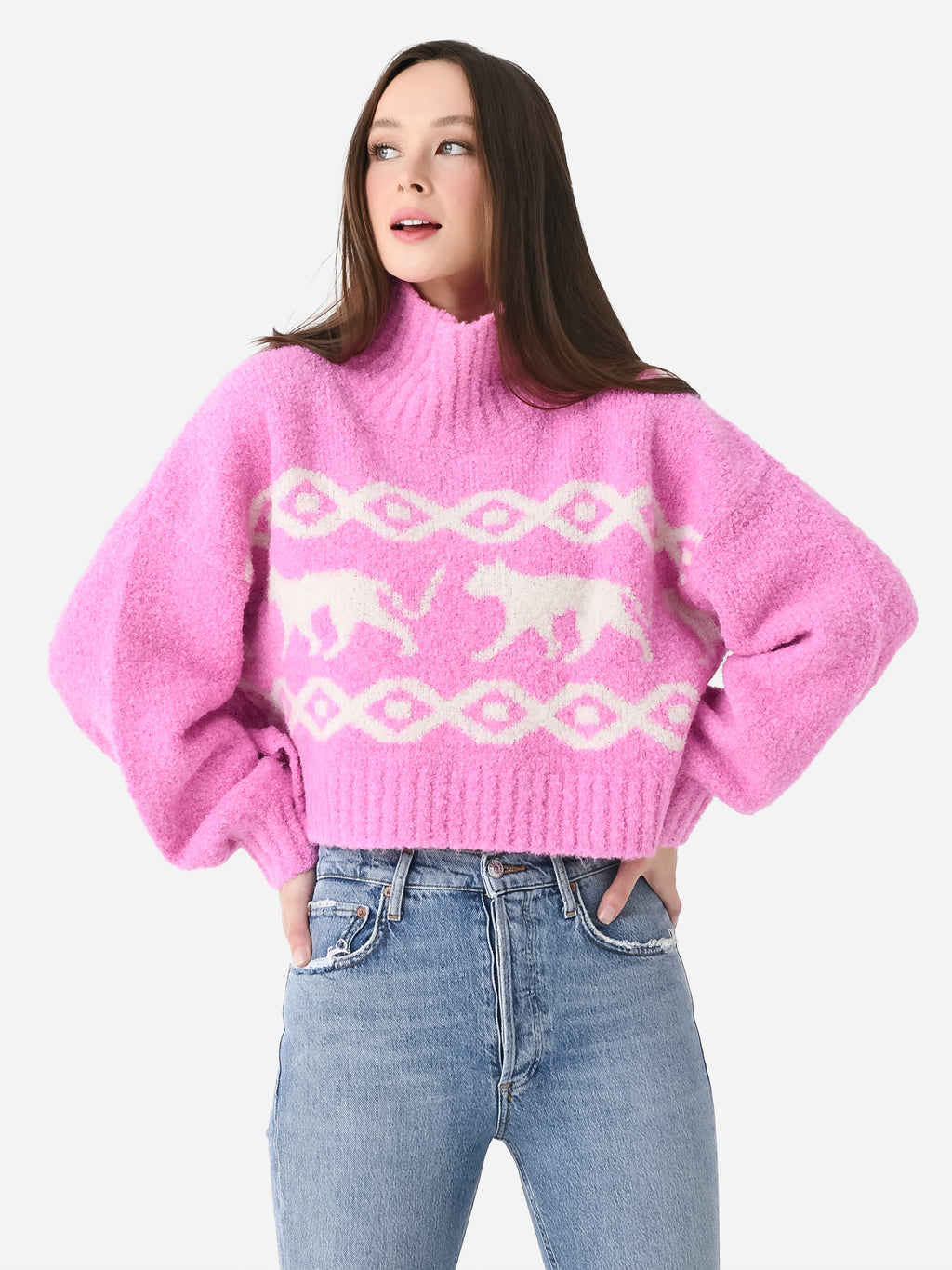 Kitri Women's Yara Cropped Rollneck Boucle Knit Sweater - Saint Bernard