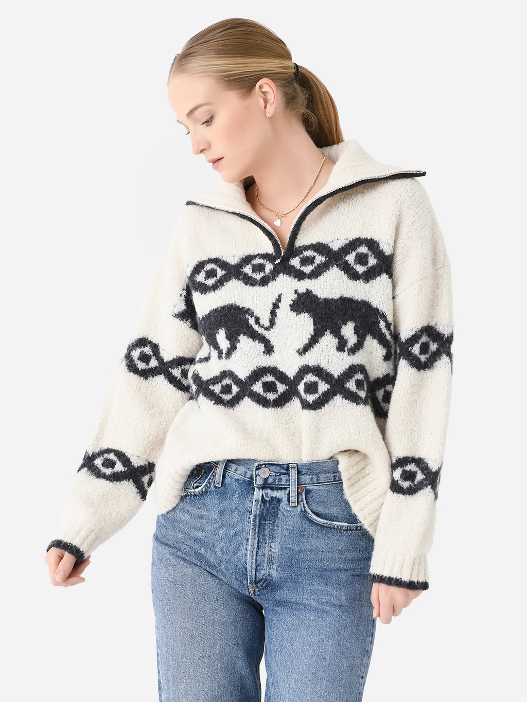 Kitri Women's Uma Boucle Knit Quarter-Zip Sweater - Saint Bernard