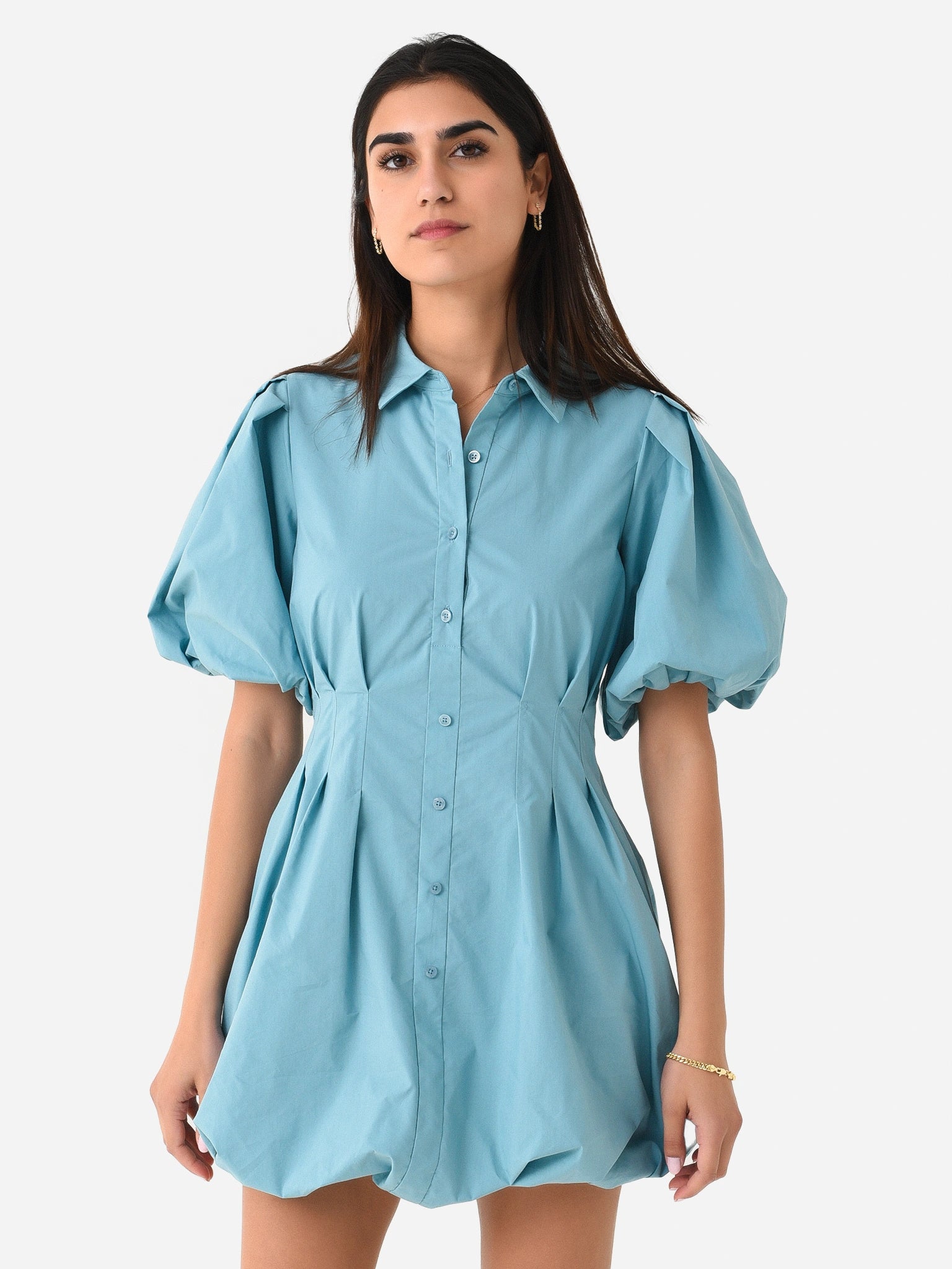 Simkhai Women's Cleo Balloon Pintuck Poplin Mini Dress