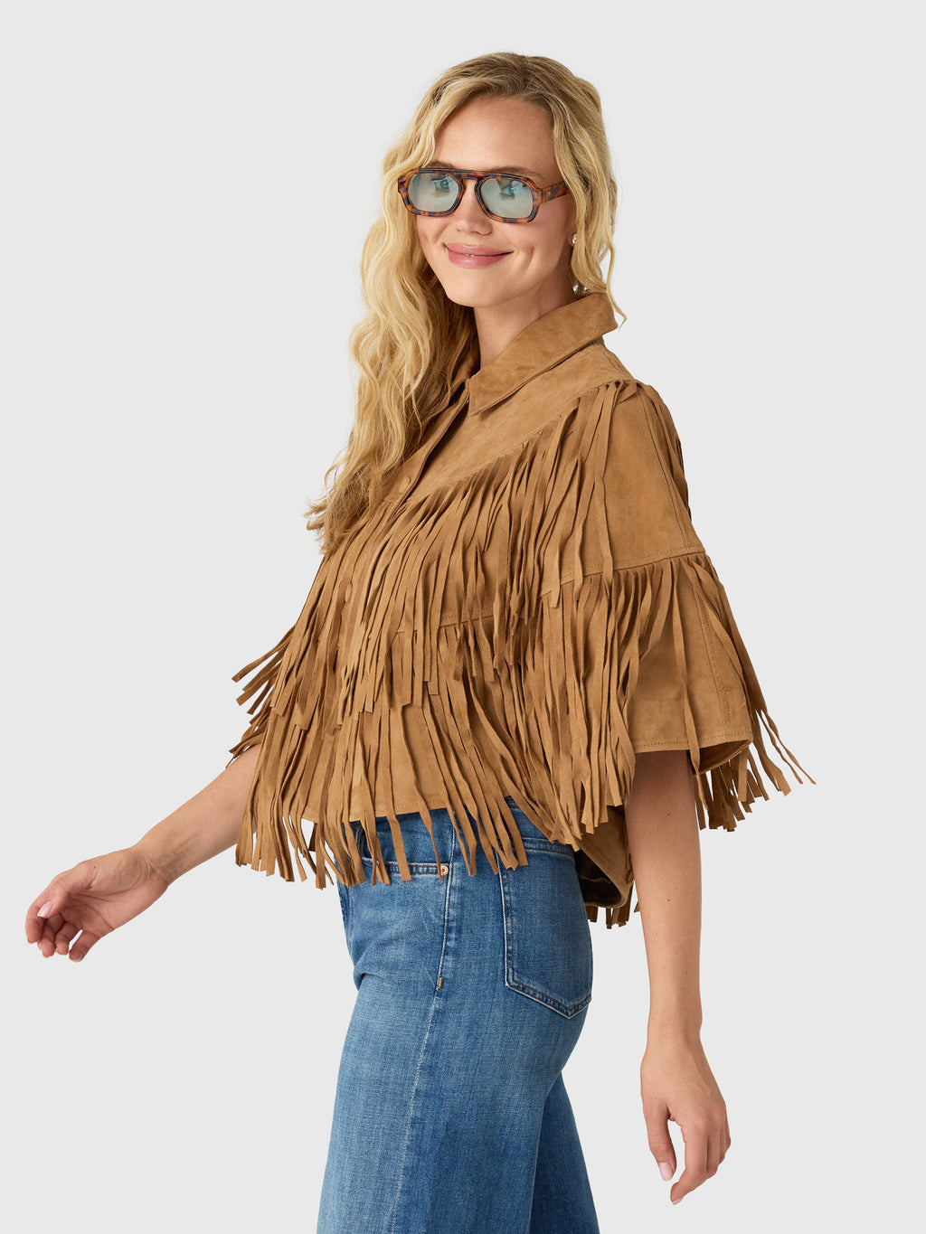 Berenice Women's Valina Suede Fringe Cape - Saint Bernard