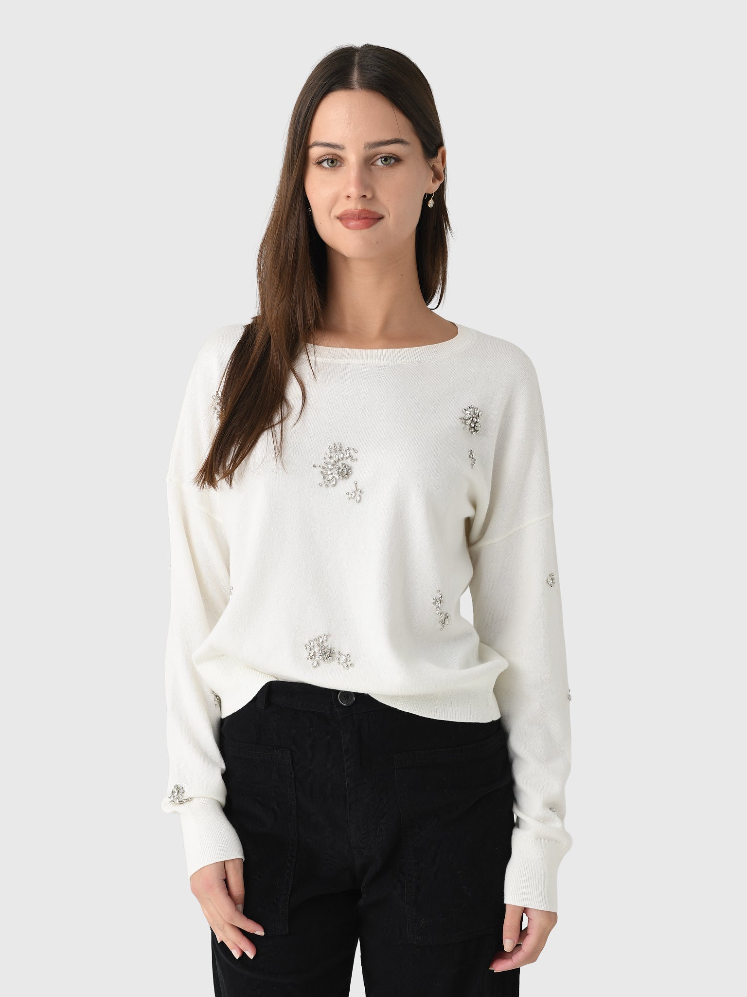 MVG Women's Rhinestone Crewneck Sweater