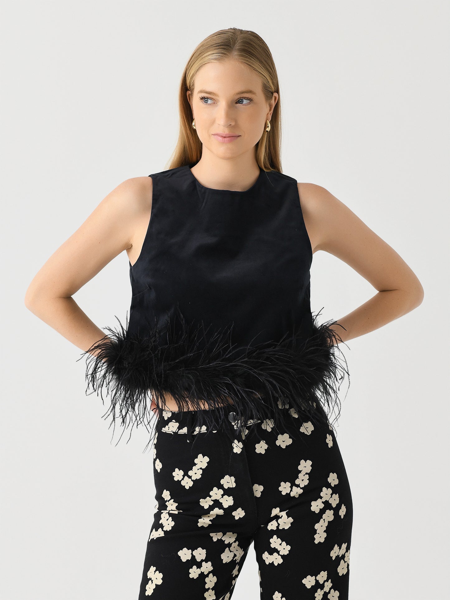 Kitri Women's Lou Lou Velvet Feather Top - Saint Bernard