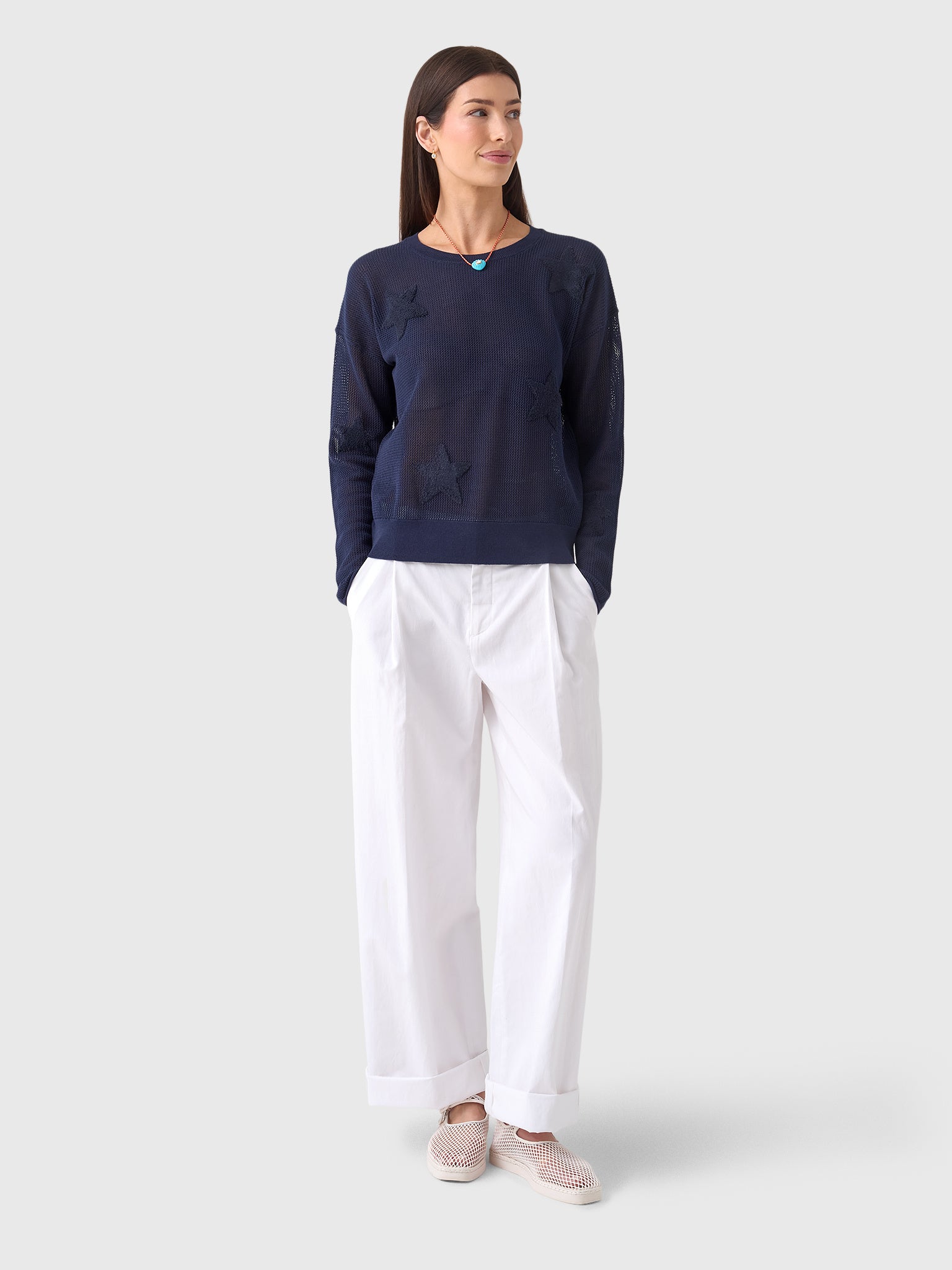 MVG Women's Mesh Star Crewneck Sweater - Saint Bernard