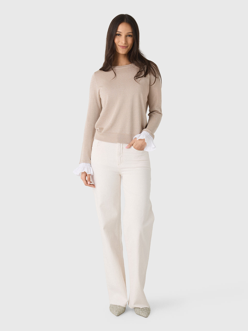MVG Women's Ruffle Cuff Sparkle Sweater - Saint Bernard