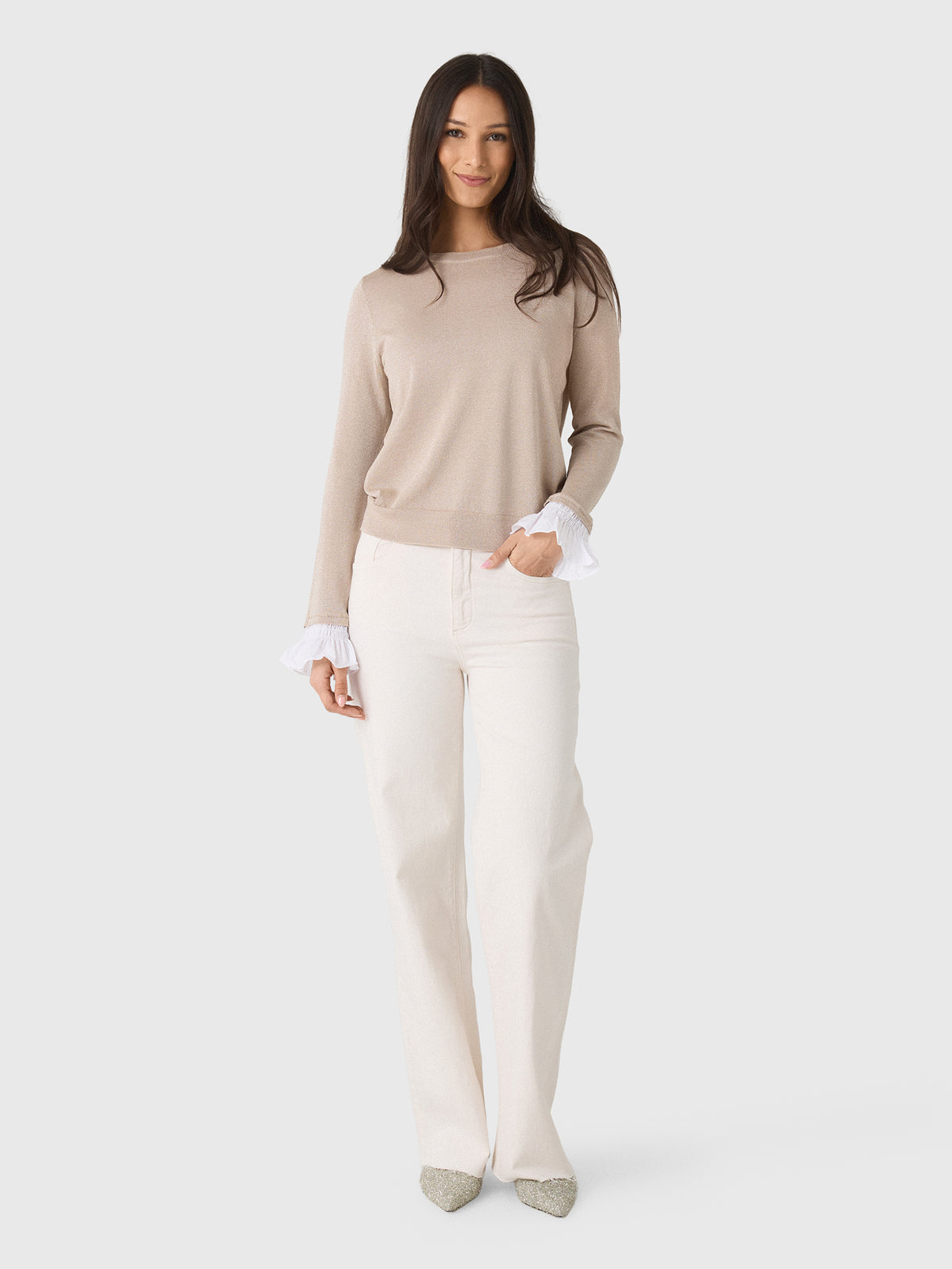 MVG Women's Ruffle Cuff Sparkle Sweater - Saint Bernard
