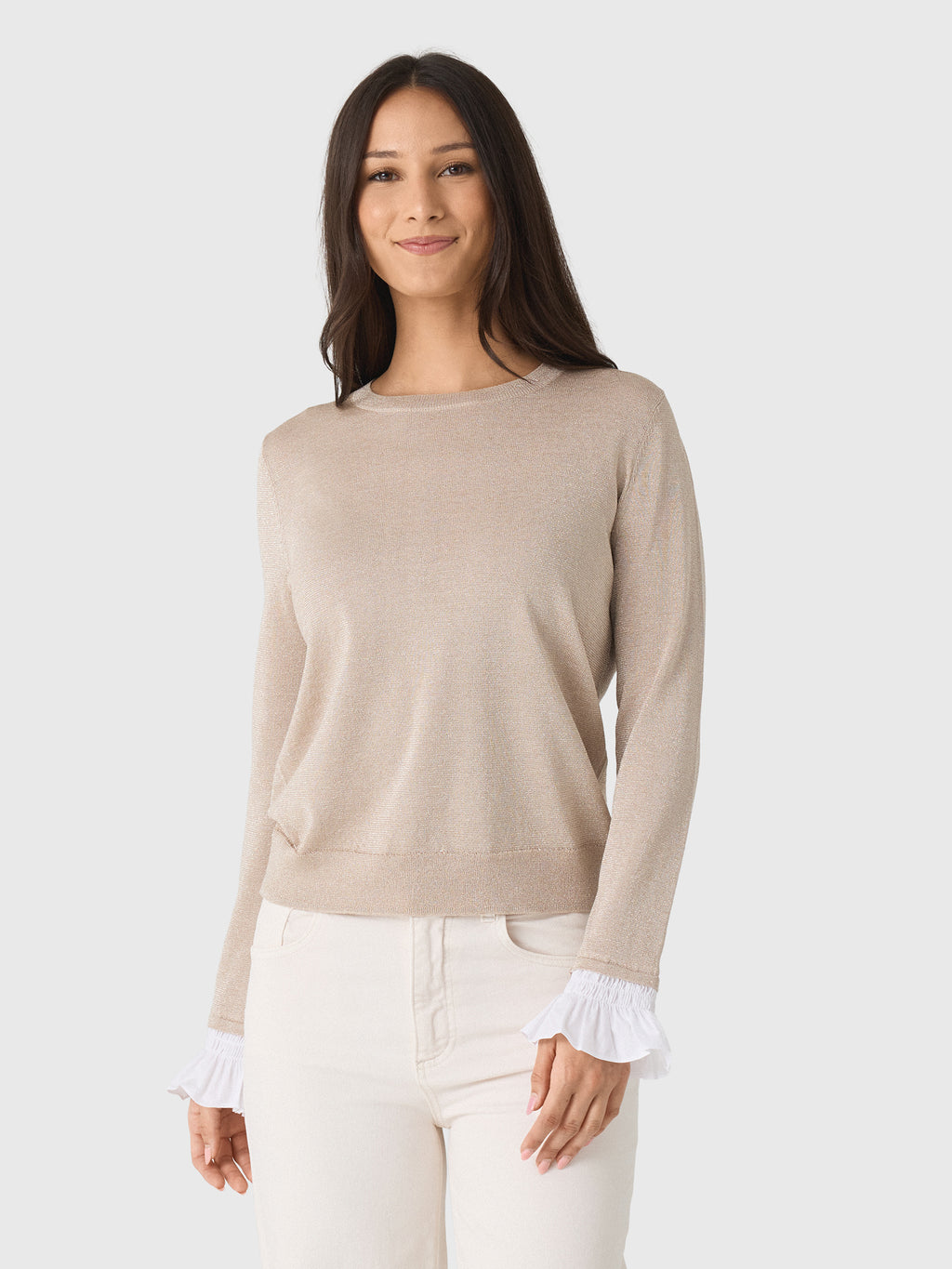 MVG Women's Ruffle Cuff Sparkle Sweater - Saint Bernard
