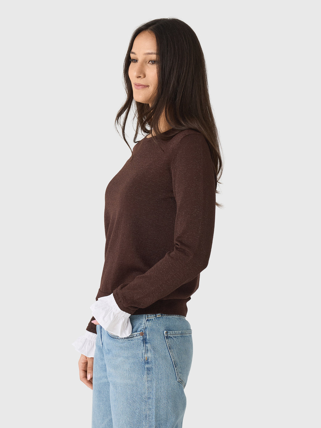 MVG Women's Ruffle Cuff Sparkle Sweater - Saint Bernard