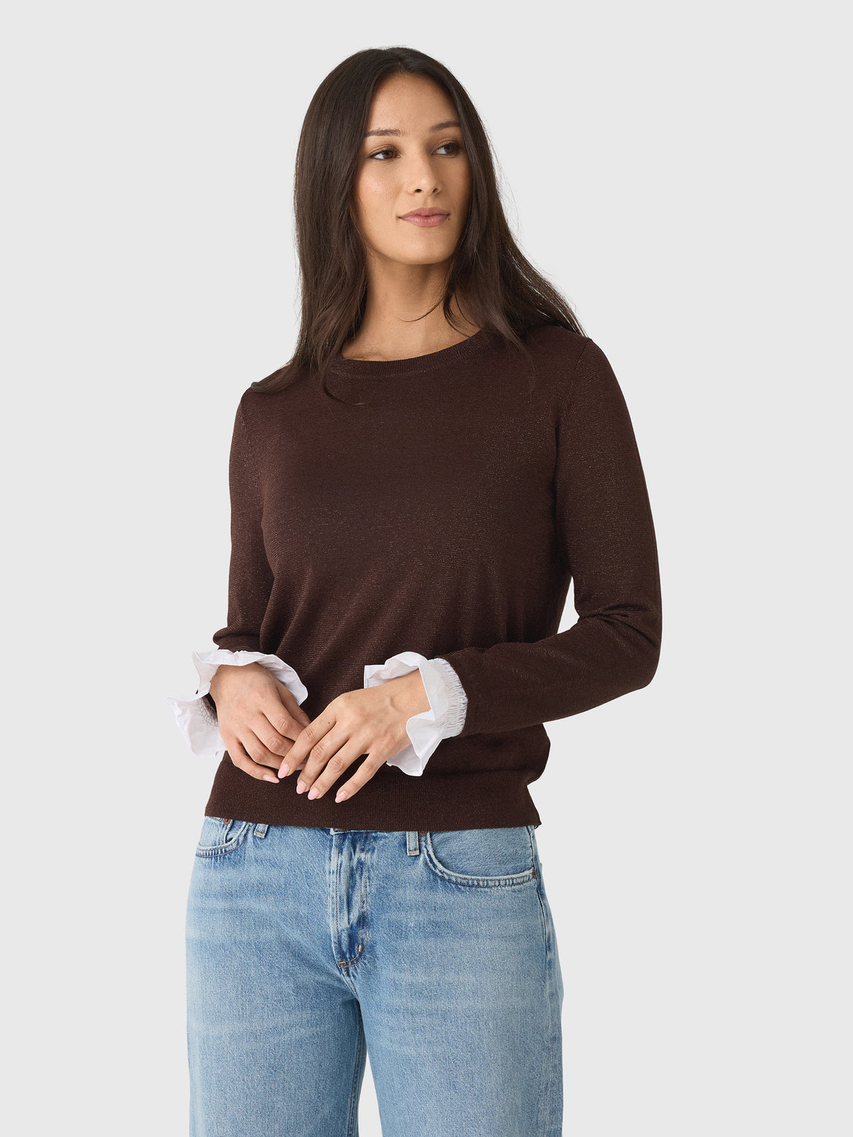 MVG Women's Ruffle Cuff Sparkle Sweater - Saint Bernard