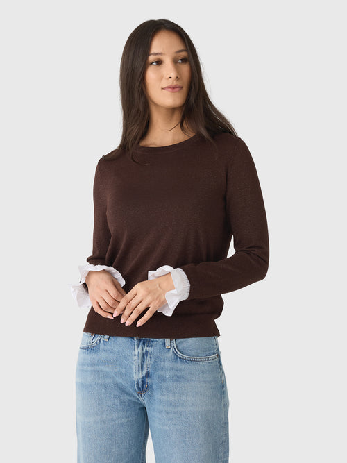MVG Women's Ruffle Cuff Sparkle Sweater - Saint Bernard