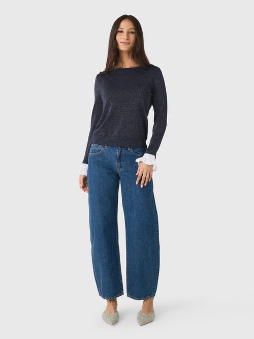 MVG Women's Ruffle Cuff Sparkle Sweater - Saint Bernard