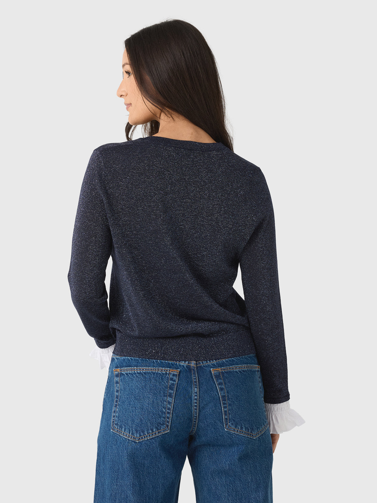 MVG Women's Ruffle Cuff Sparkle Sweater - Saint Bernard