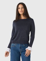 MVG Women's Ruffle Cuff Sparkle Sweater - Saint Bernard