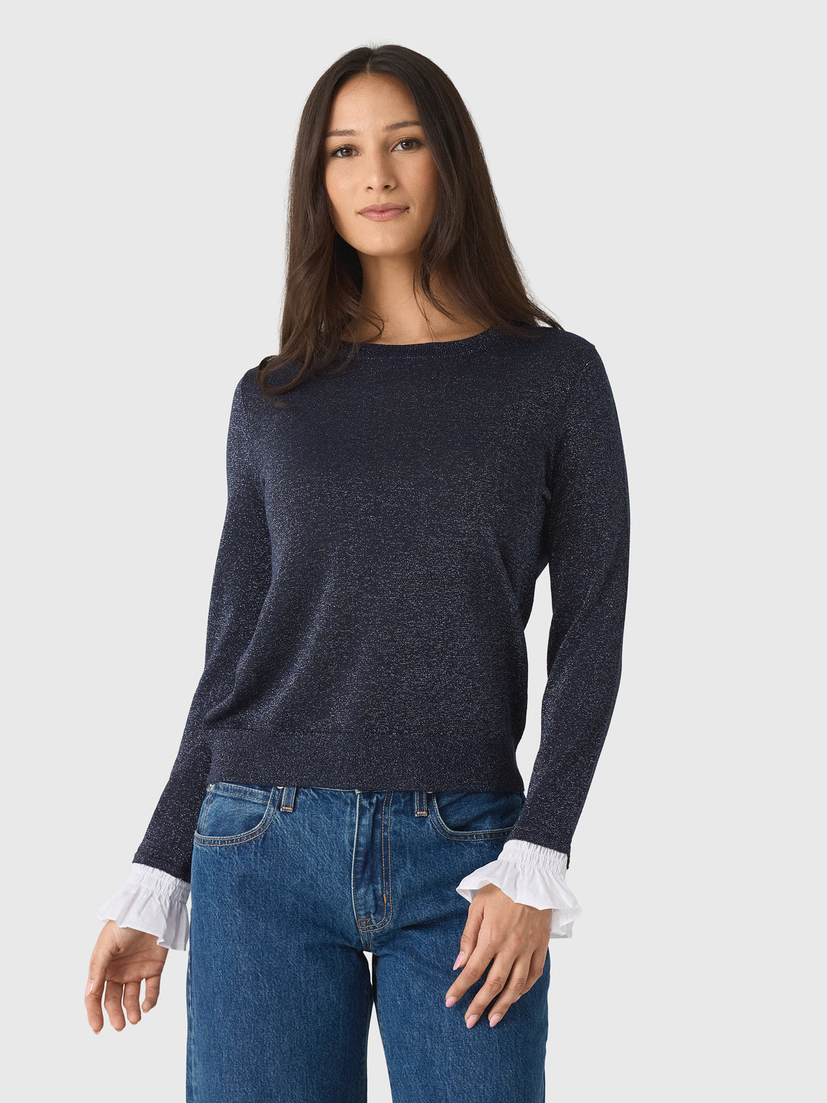 MVG Women's Ruffle Cuff Sparkle Sweater - Saint Bernard