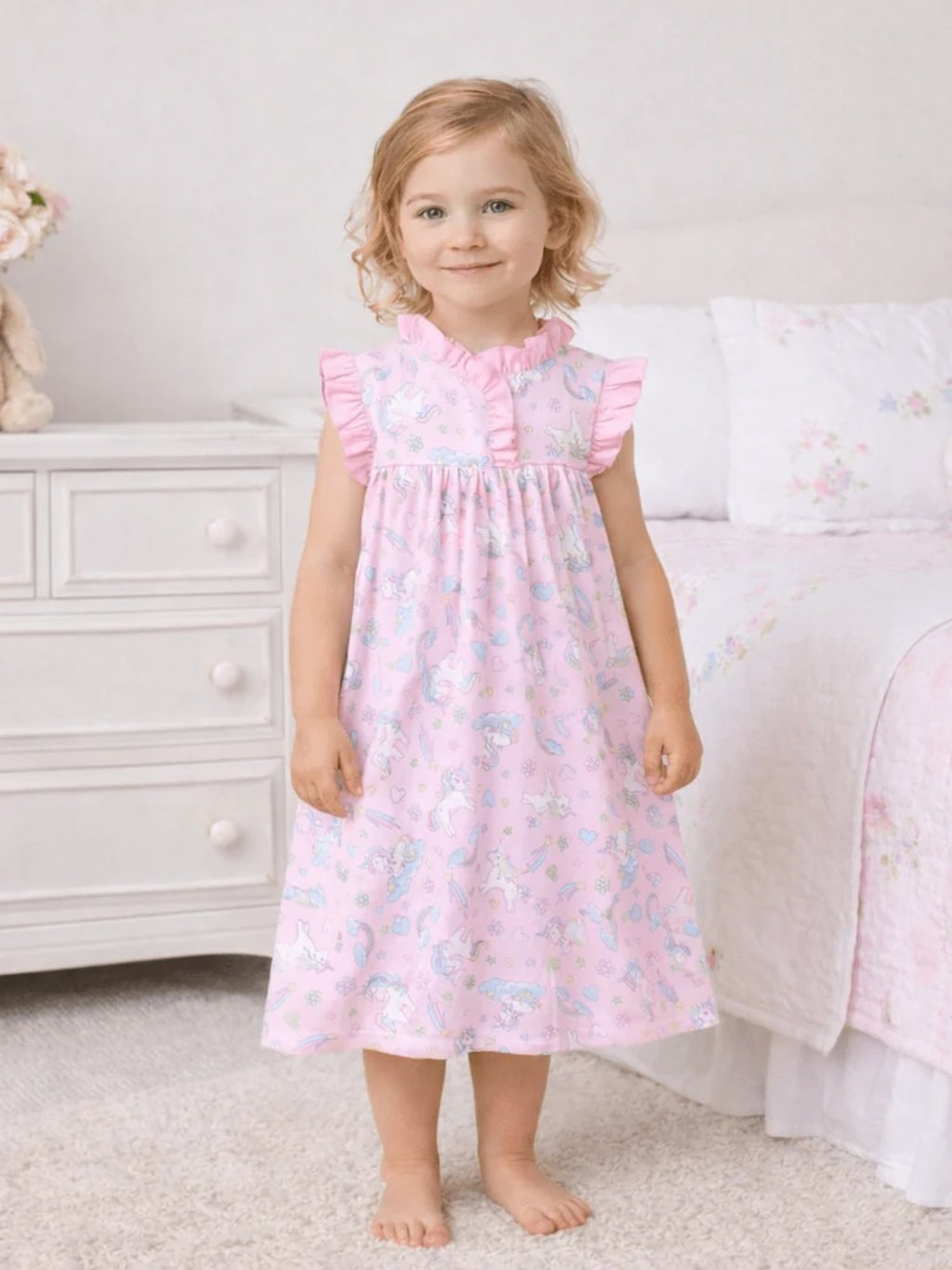 Magnolia Baby Girls' Enchanted Unicorns Flutters Nightdress - Saint Bernard