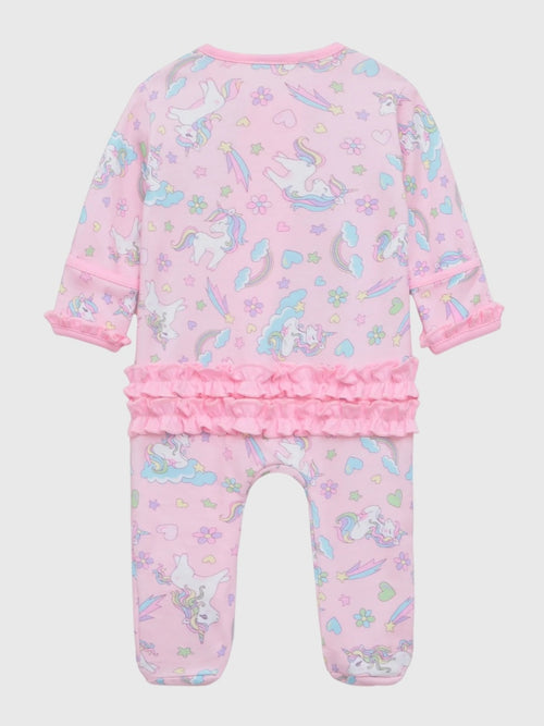 Magnolia Baby Baby Girls' Enchanted Unicorns Ruffle Zip Footie