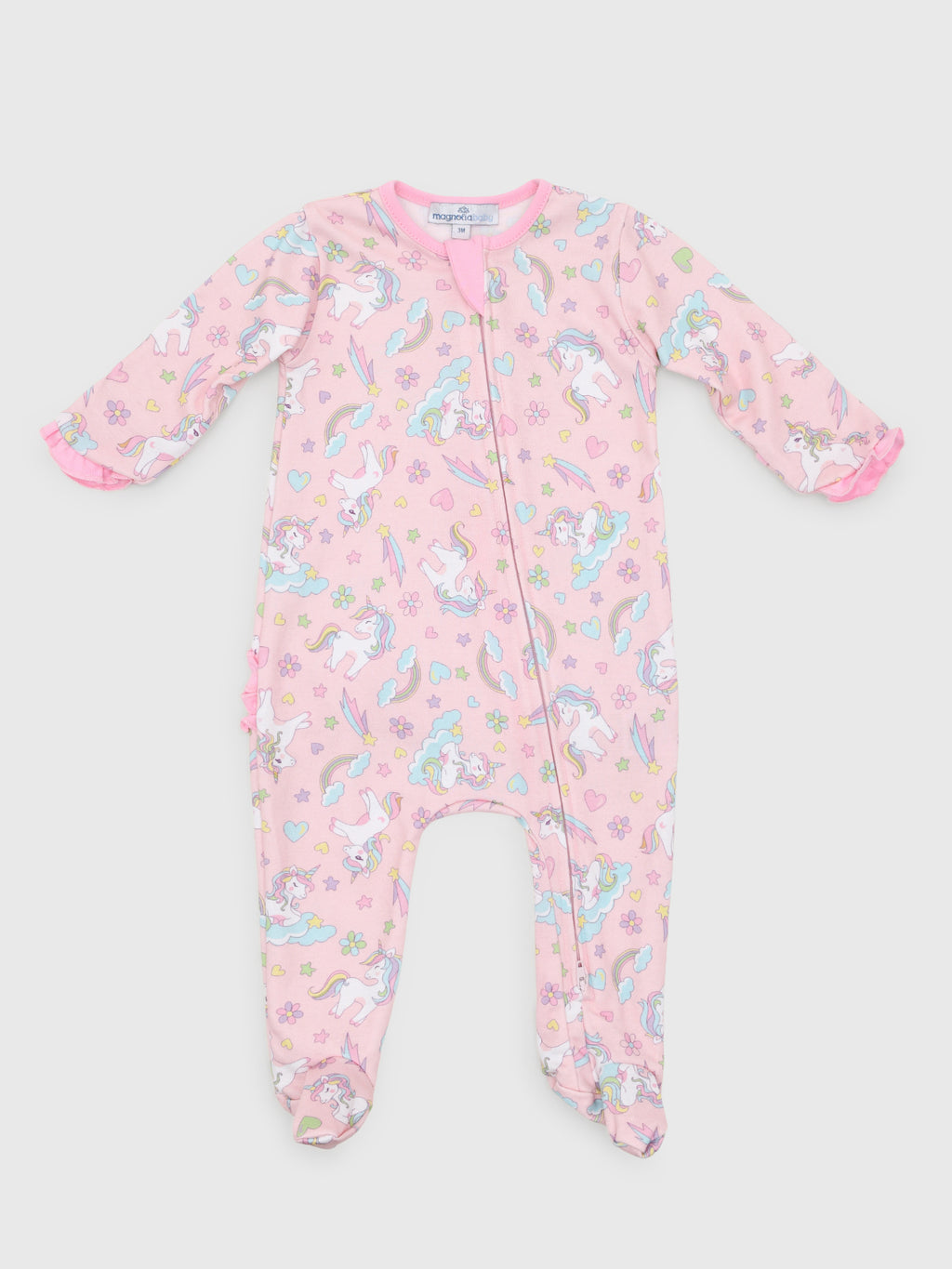 Magnolia Baby Baby Girls' Enchanted Unicorns Ruffle Zip Footie - Saint Bernard