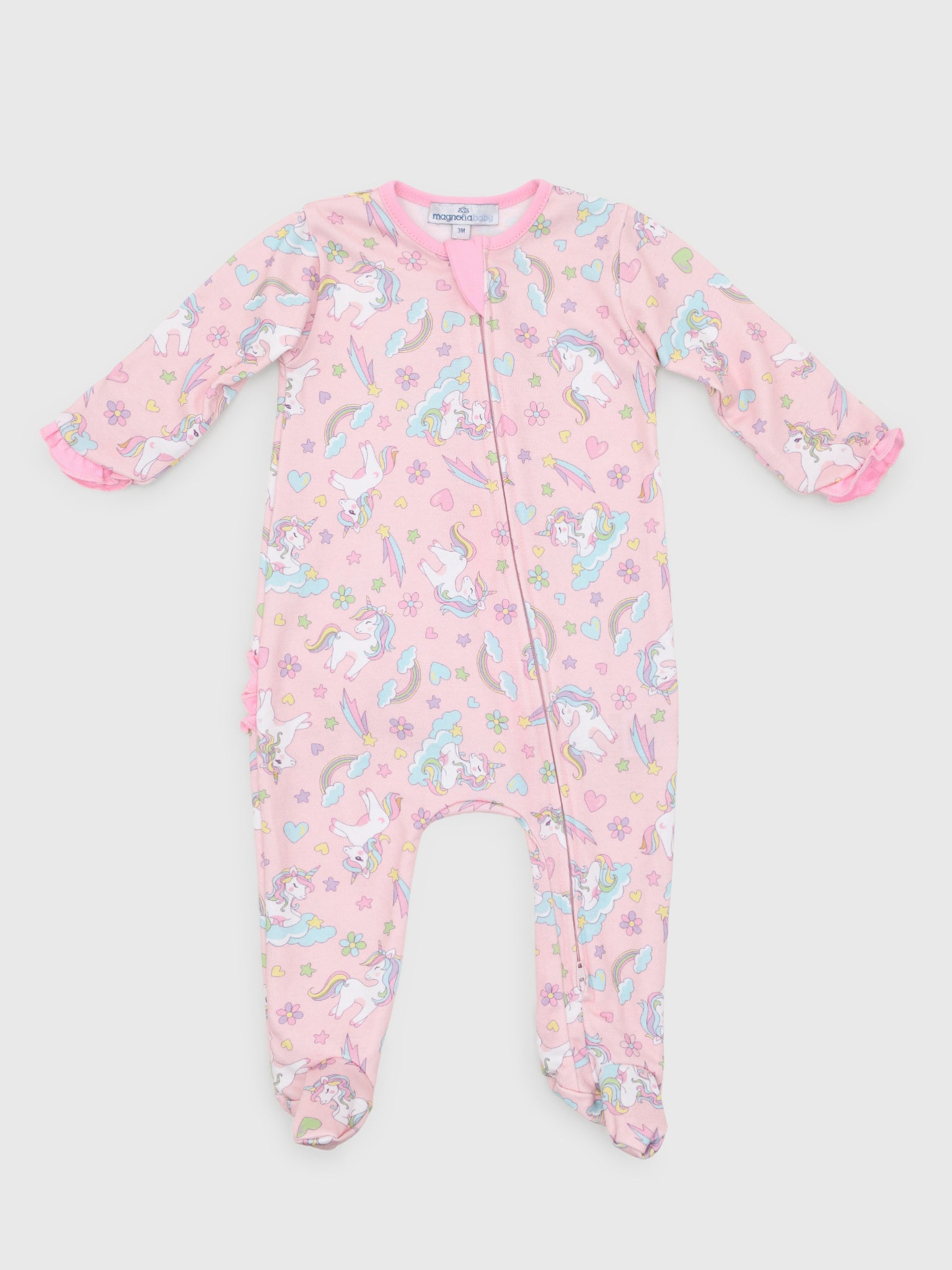 Magnolia Baby Baby Girls' Enchanted Unicorns Ruffle Zip Footie - Saint Bernard
