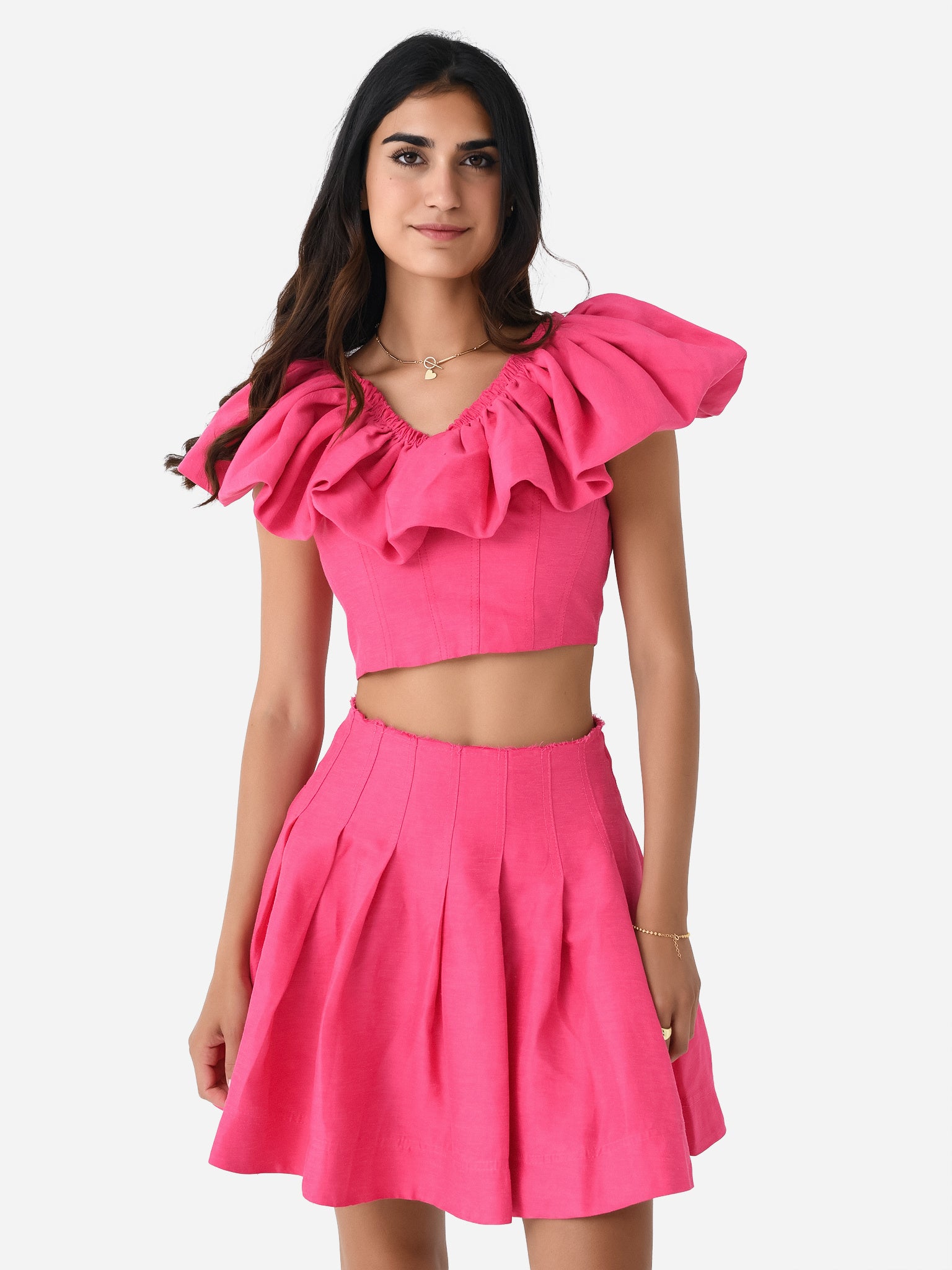 AJE Women's Bubble Flounce Crop Top - Saint Bernard