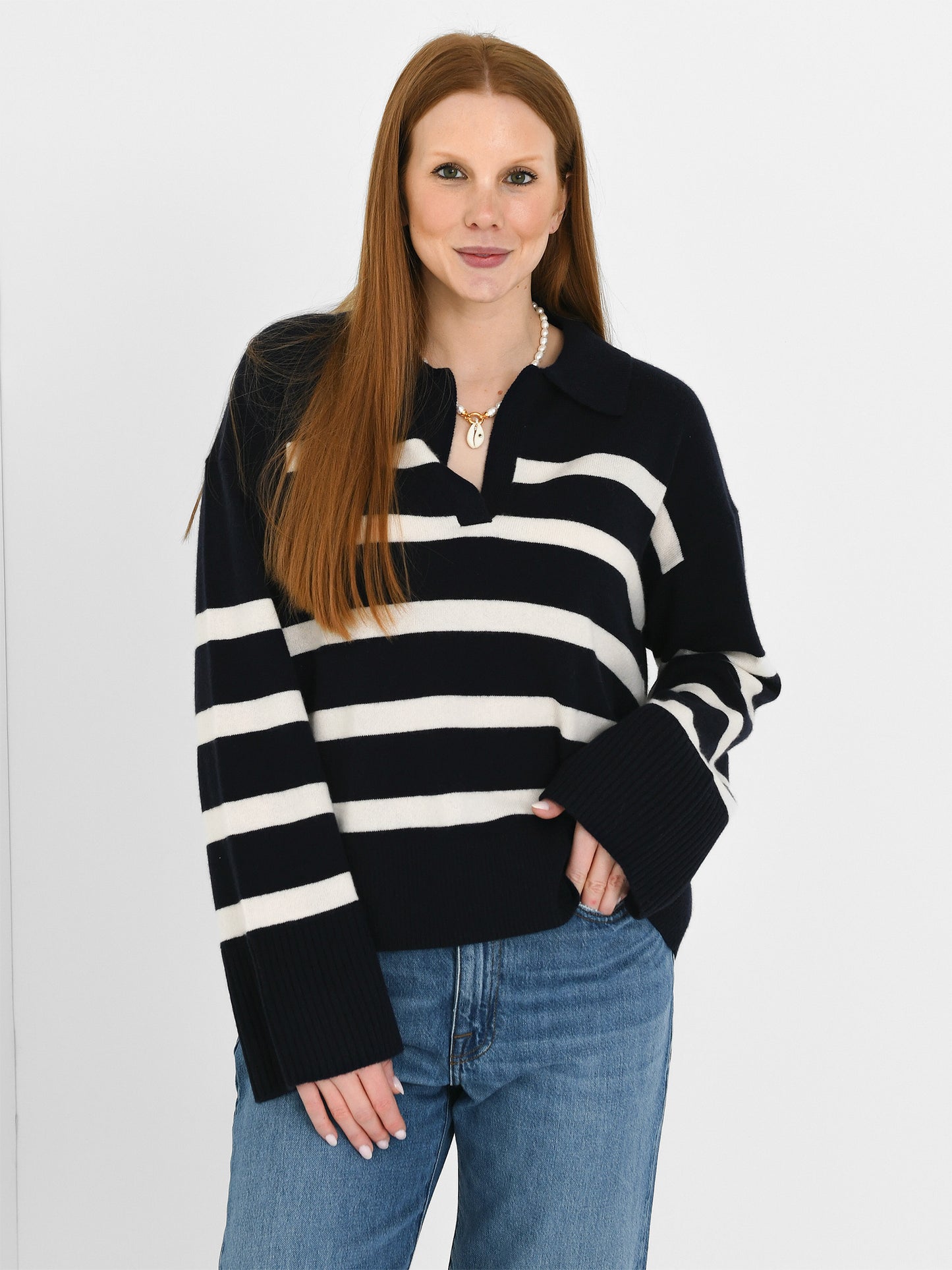 Alex Mill Women's Isa Striped Cashmere Polo Pullover