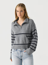 Matthew Bruch Women's Quarter Zip Striped Knit Pullover - Saint Bernard