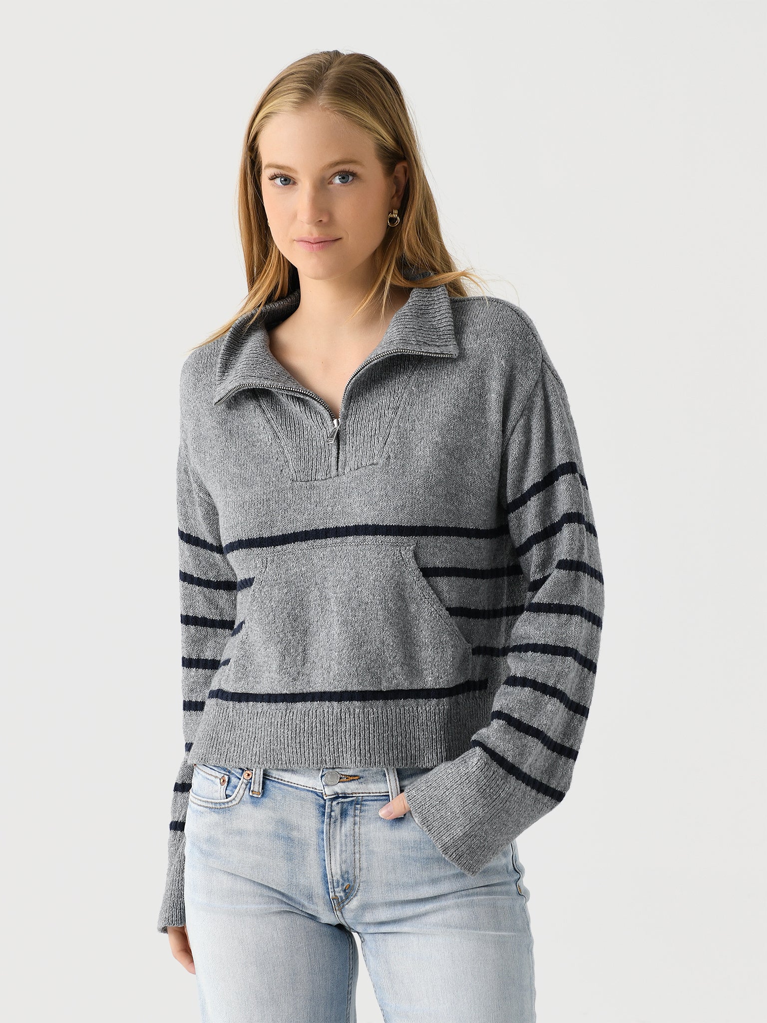 Matthew Bruch Women's Quarter Zip Striped Knit Pullover - Saint Bernard
