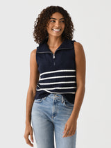 Matthew Bruch Women's Quarter Zip Striped Knit Vest - Saint Bernard