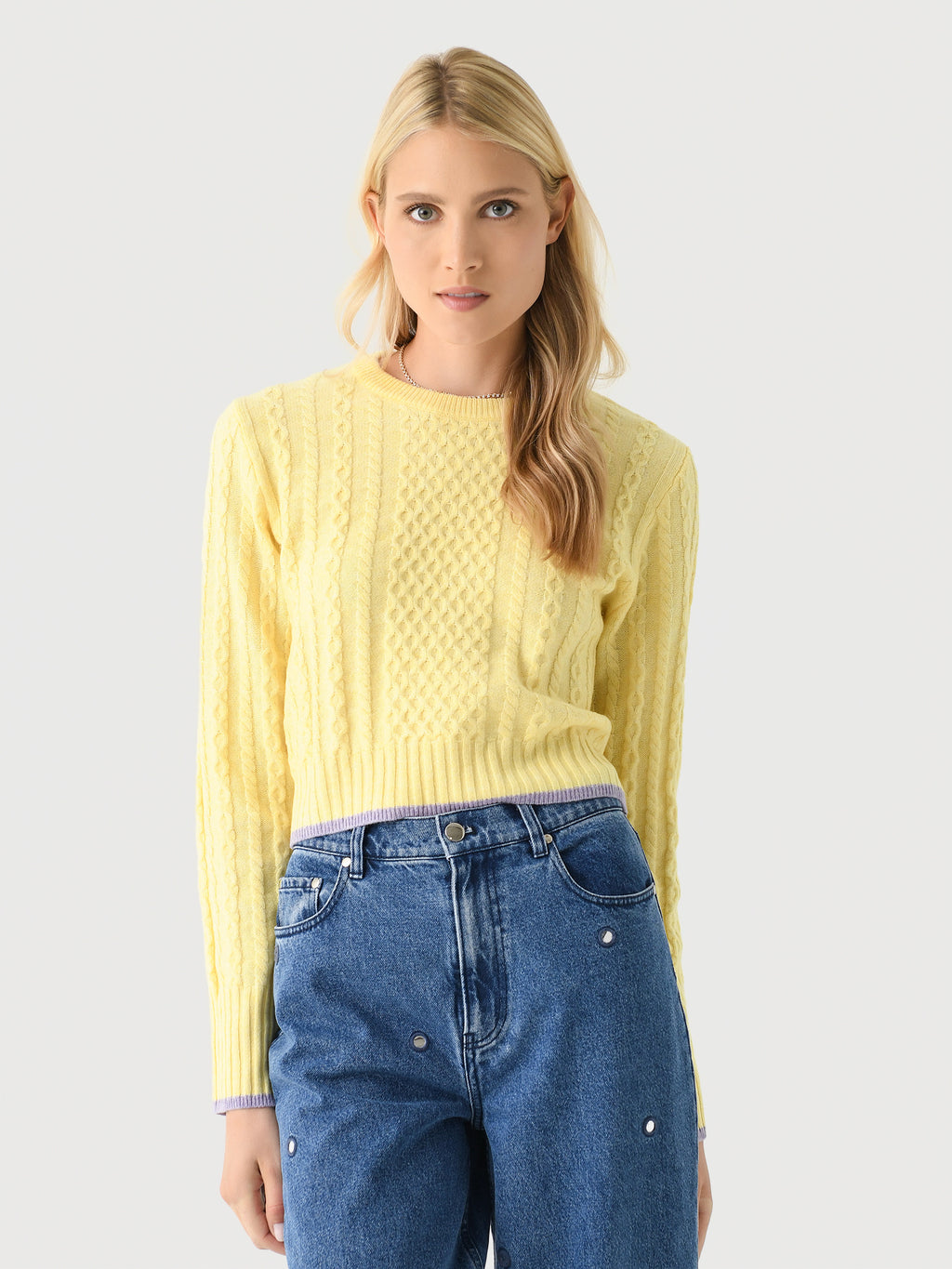 Matthew Bruch Women's Cable Knit Crew Neck Sweater - Saint Bernard
