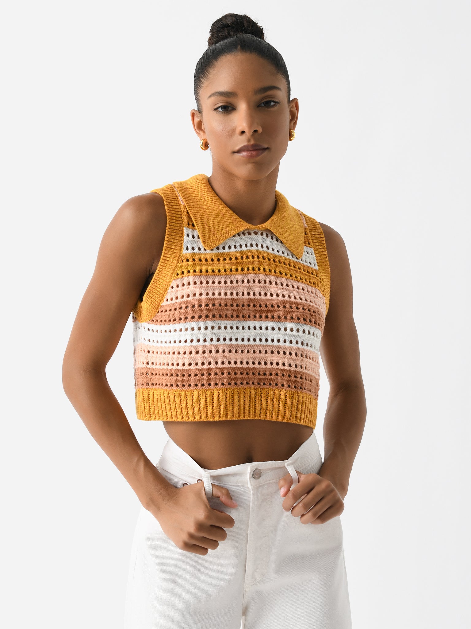 Matthew Bruch Women's Knit Mesh Collared Tank Top - Saint Bernard