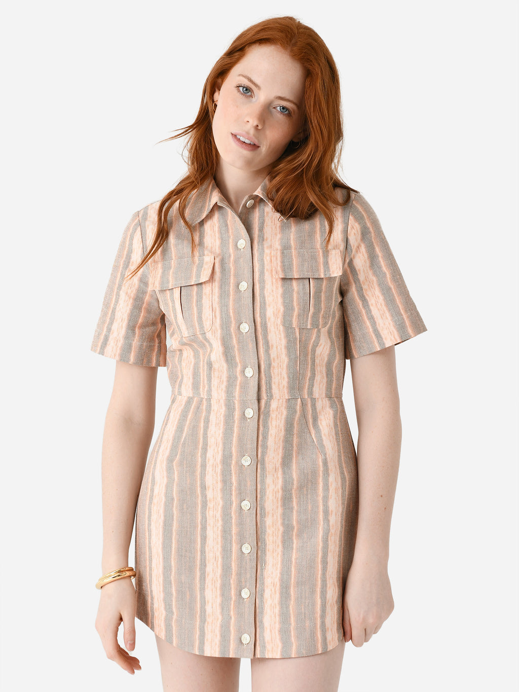 Matthew Bruch Women's Cargo Button-Up Mini Shirt Dress - Saint Bernard