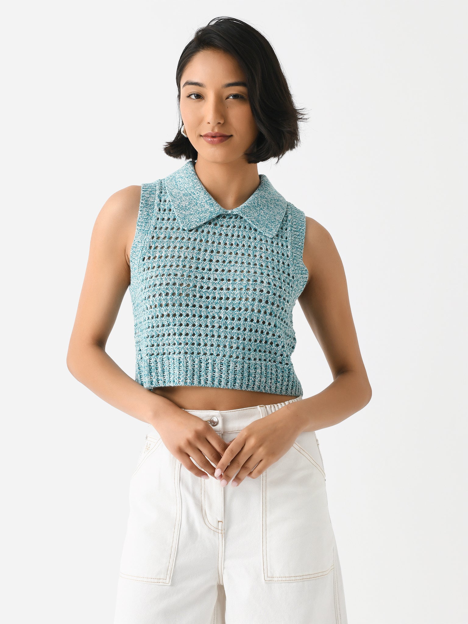 Matthew Bruch Women's Knit Mesh Collared Tank Top - Saint Bernard