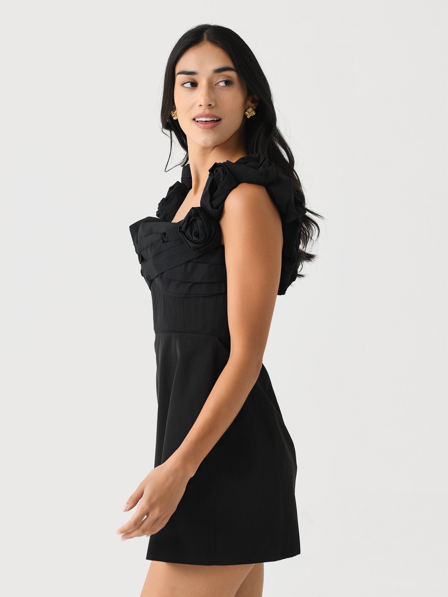 rachelle mini dress black Asymmetrical Drape Neck Mini Dress Black Medium