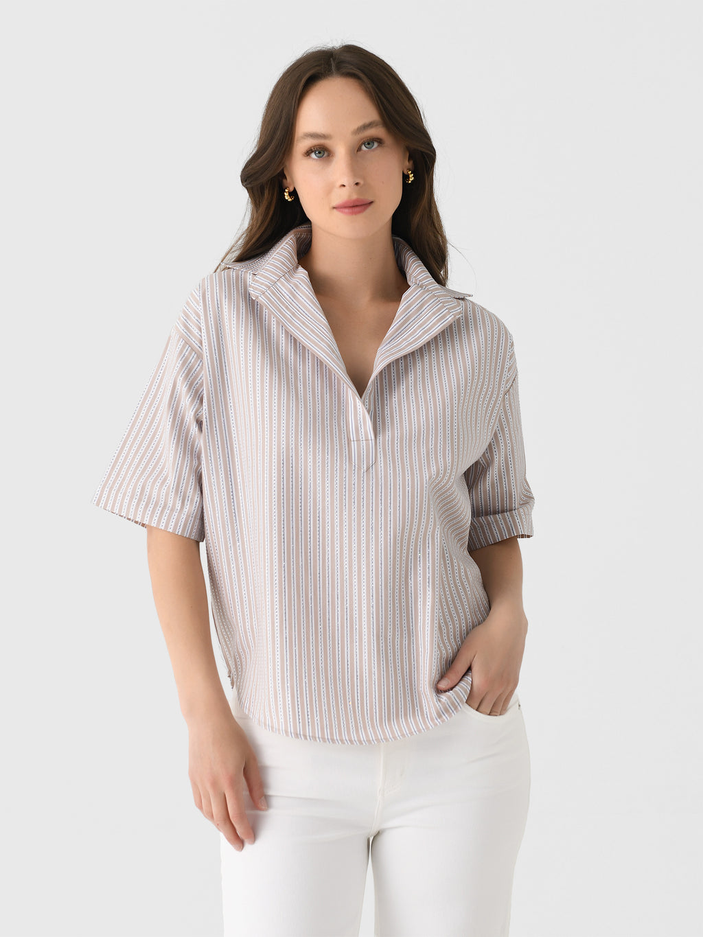 A Shirt Thing Women's Delilah Bling Stripes Shirt - Saint Bernard
