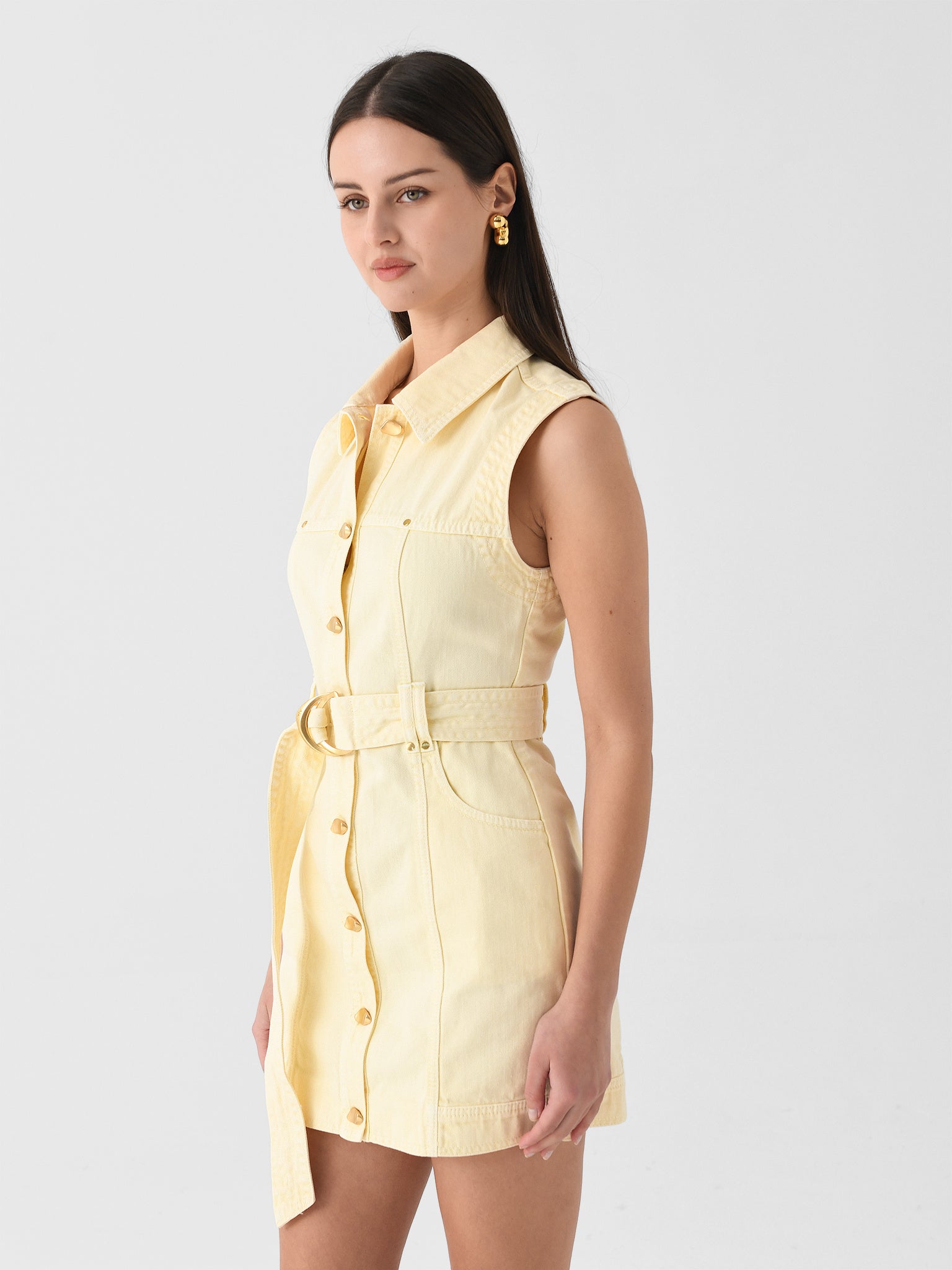 aje ray denim midi dress Ray Denim Mini Dress | Sea Spray Wash