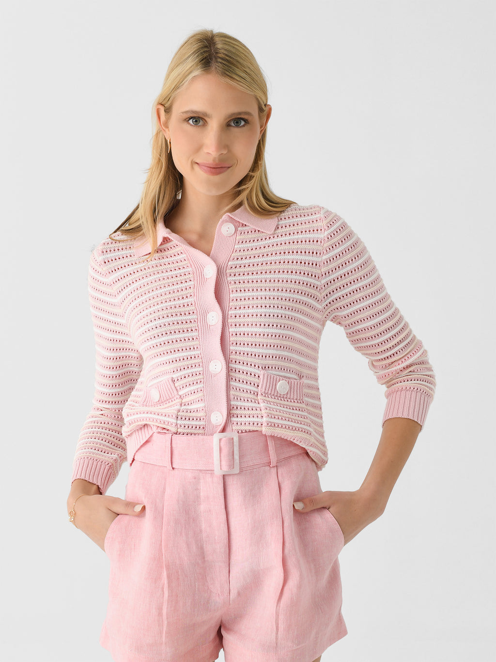 Matthew Bruch Women's Striped Mesh Cardigan - Saint Bernard