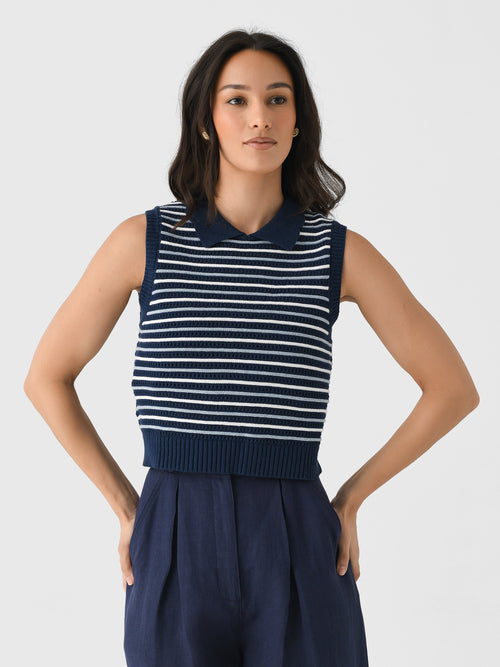 Matthew Bruch Women's Striped Mesh Collard Tank