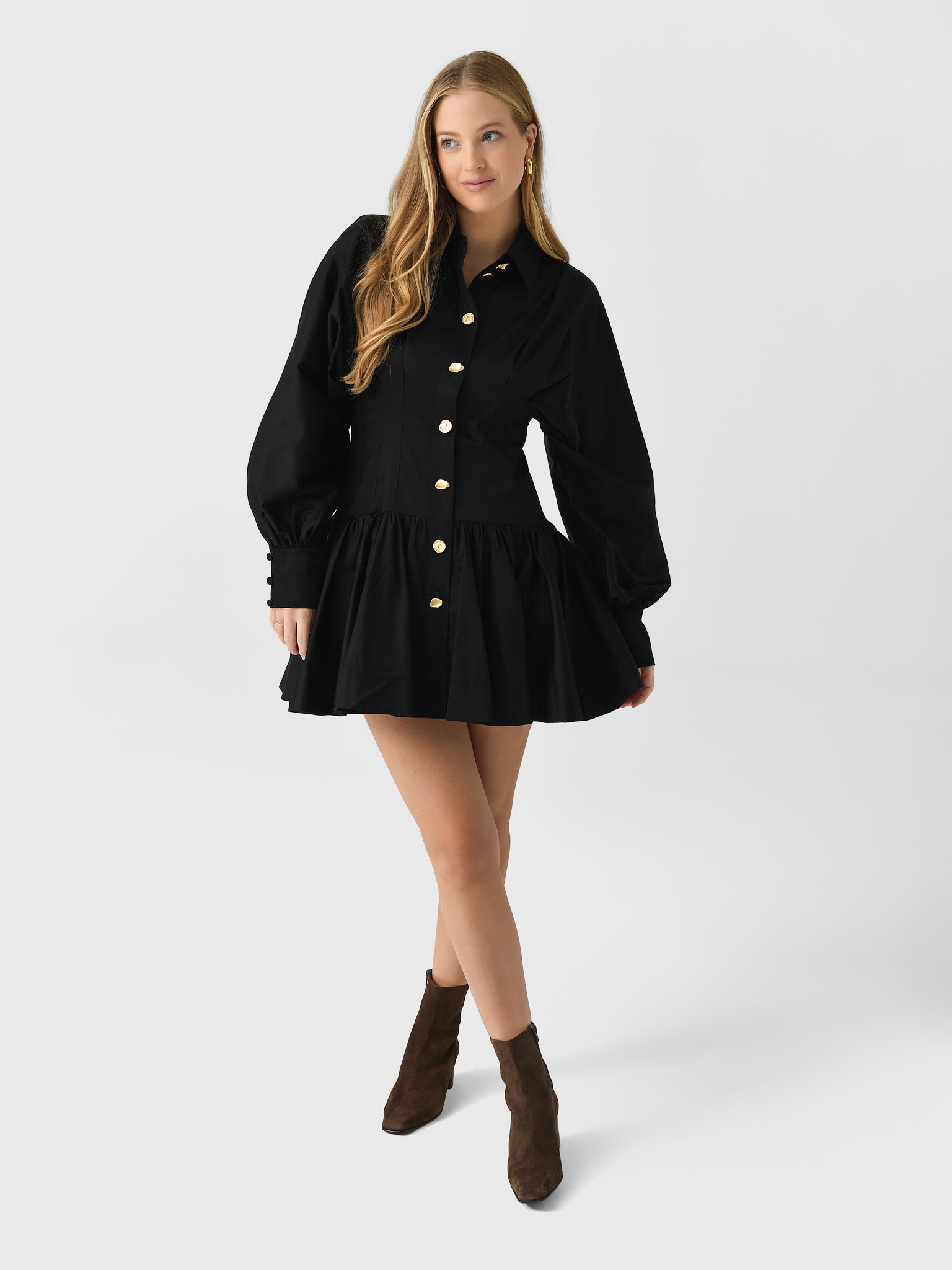 aje black long sleeve dress Audrey Waisted Midi Dress | Black