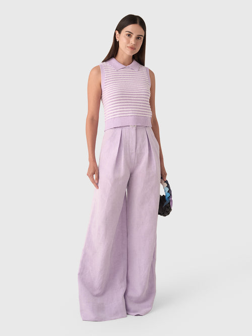 Matthew Bruch Women's Striped Mesh Collared Tank