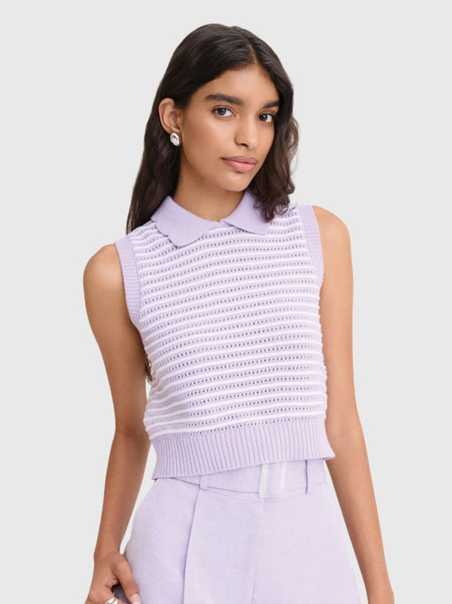 Matthew Bruch Women's Striped Mesh Collared Tank