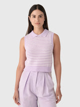 Matthew Bruch Women's Striped Mesh Collared Tank - Saint Bernard