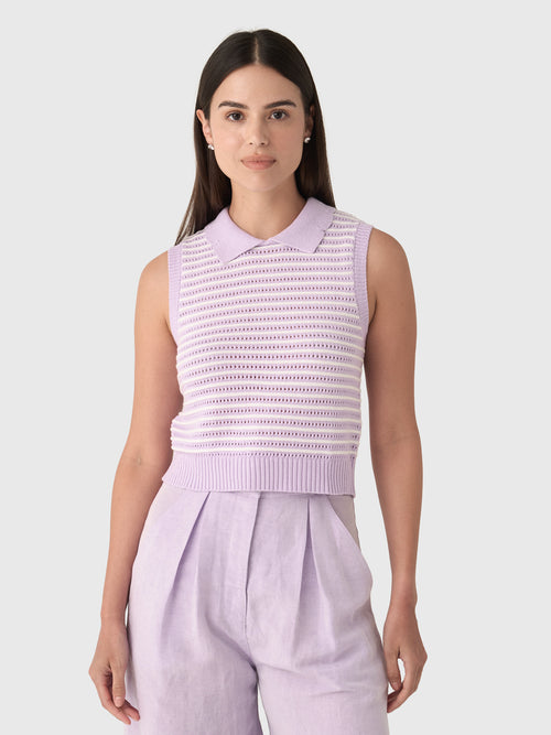Matthew Bruch Women's Striped Mesh Collared Tank