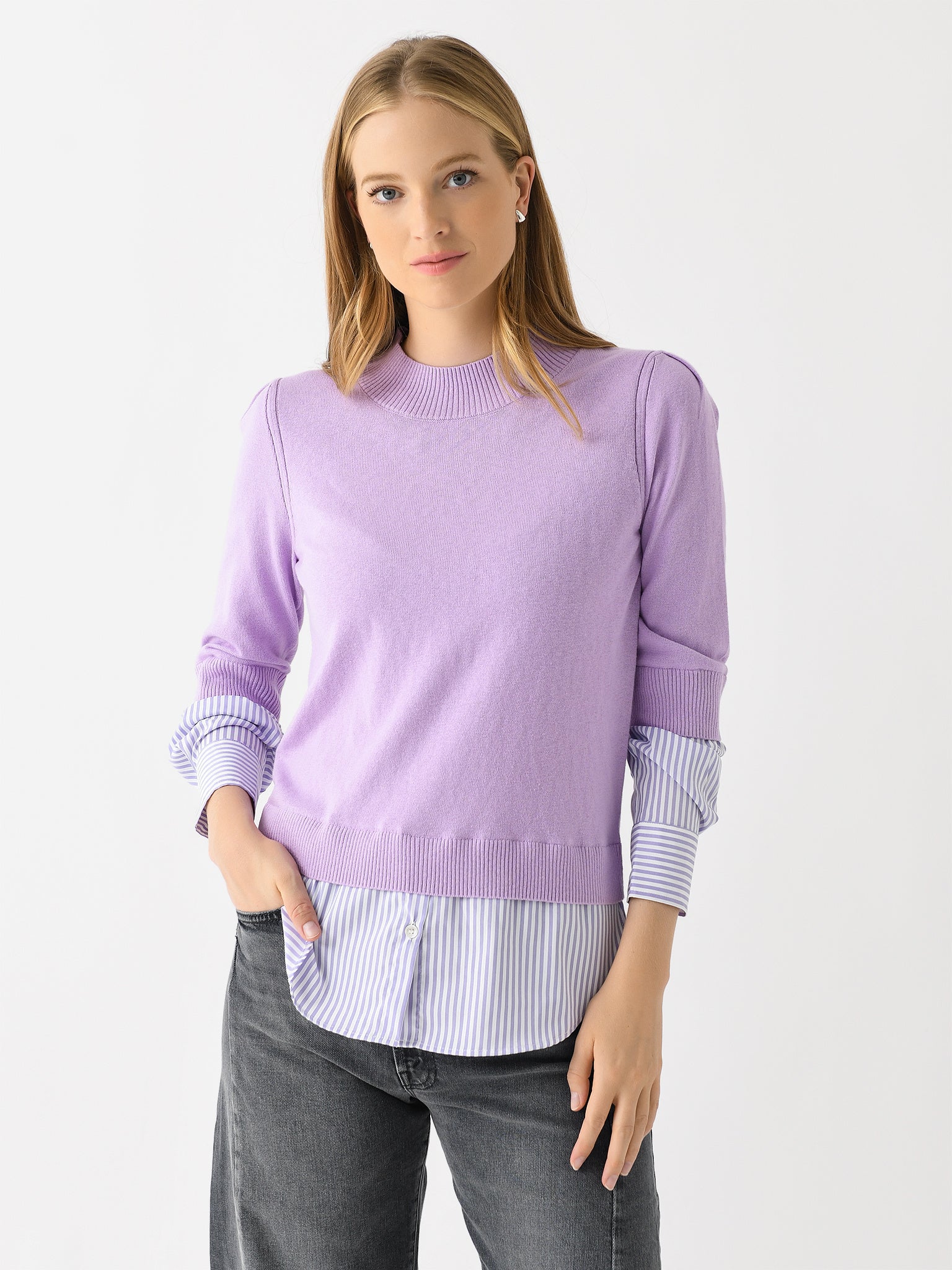 J Society Women's Layered Crew Neck Sweater - Saint Bernard