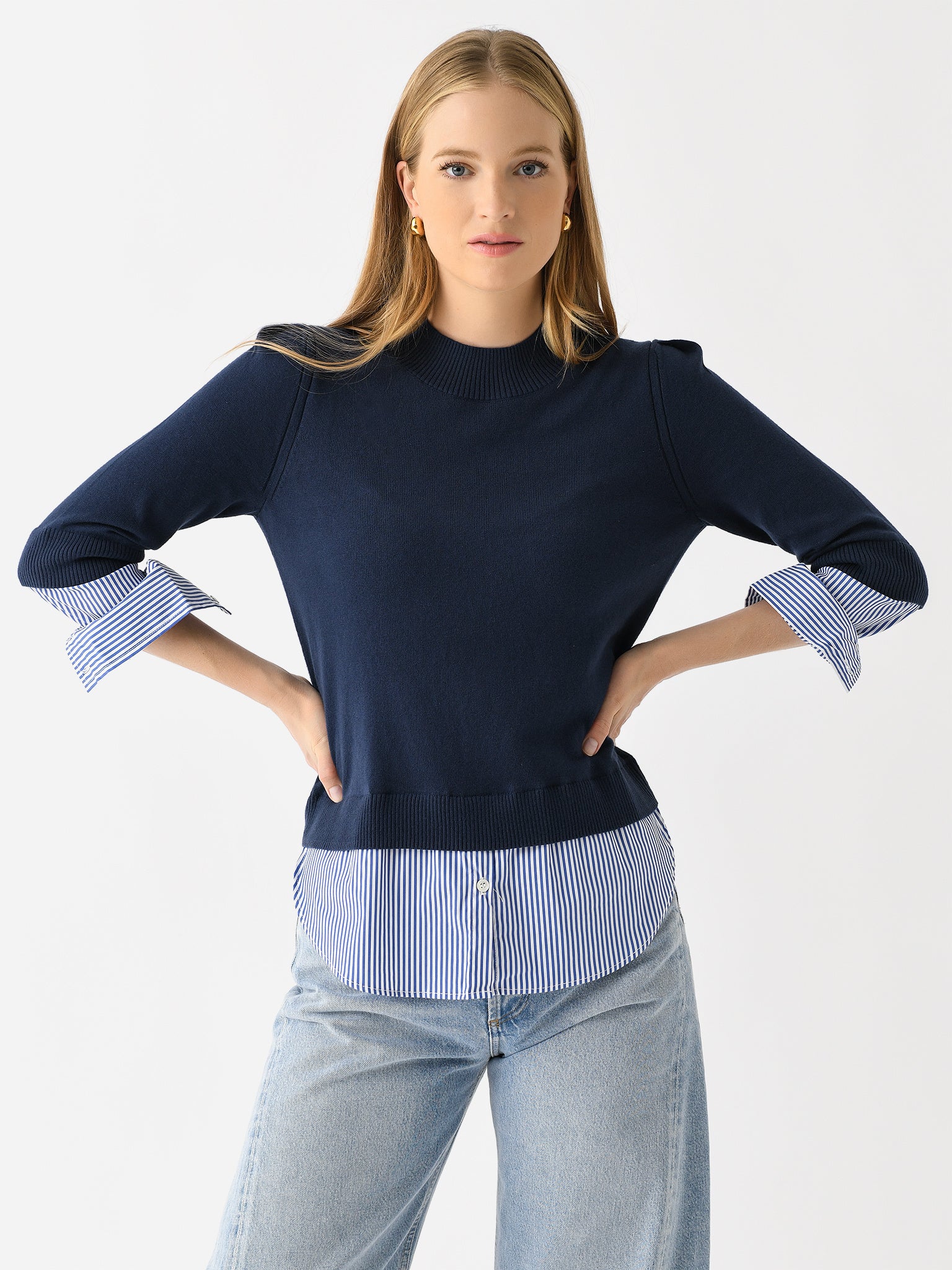 J Society Women's Layered Crew Neck Sweater - Saint Bernard