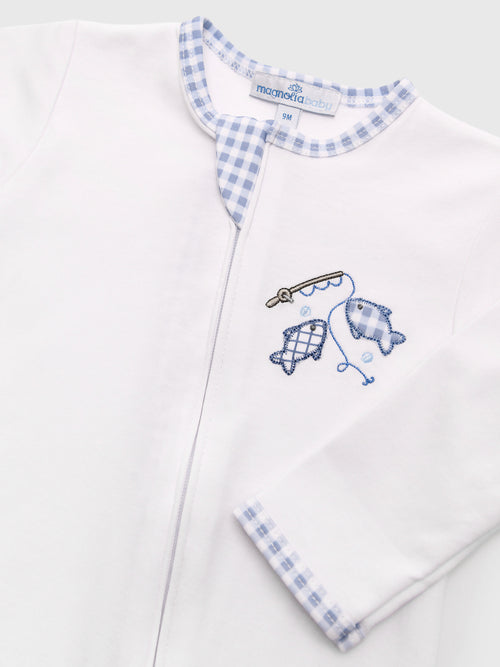 Magnolia Baby Baby Gone Fishing Appliqué Zip Footie