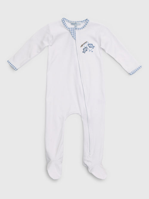 Magnolia Baby Baby Gone Fishing Appliqué Zip Footie