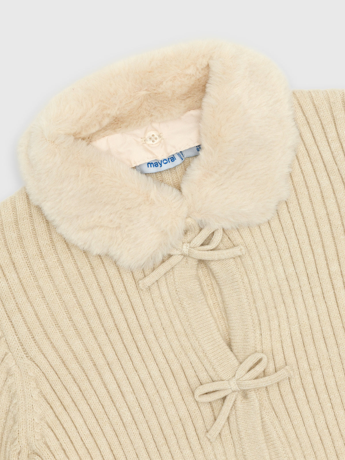 Mayoral Baby Girls' Faux Fur Collar Cardigan - Saint Bernard