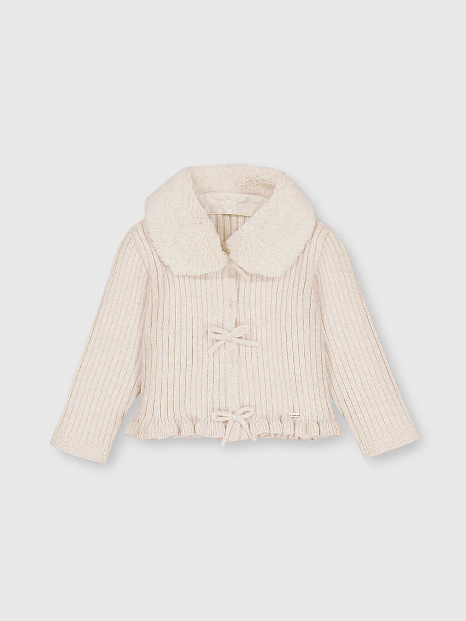 Mayoral Baby Girls' Faux Fur Collar Cardigan - Saint Bernard