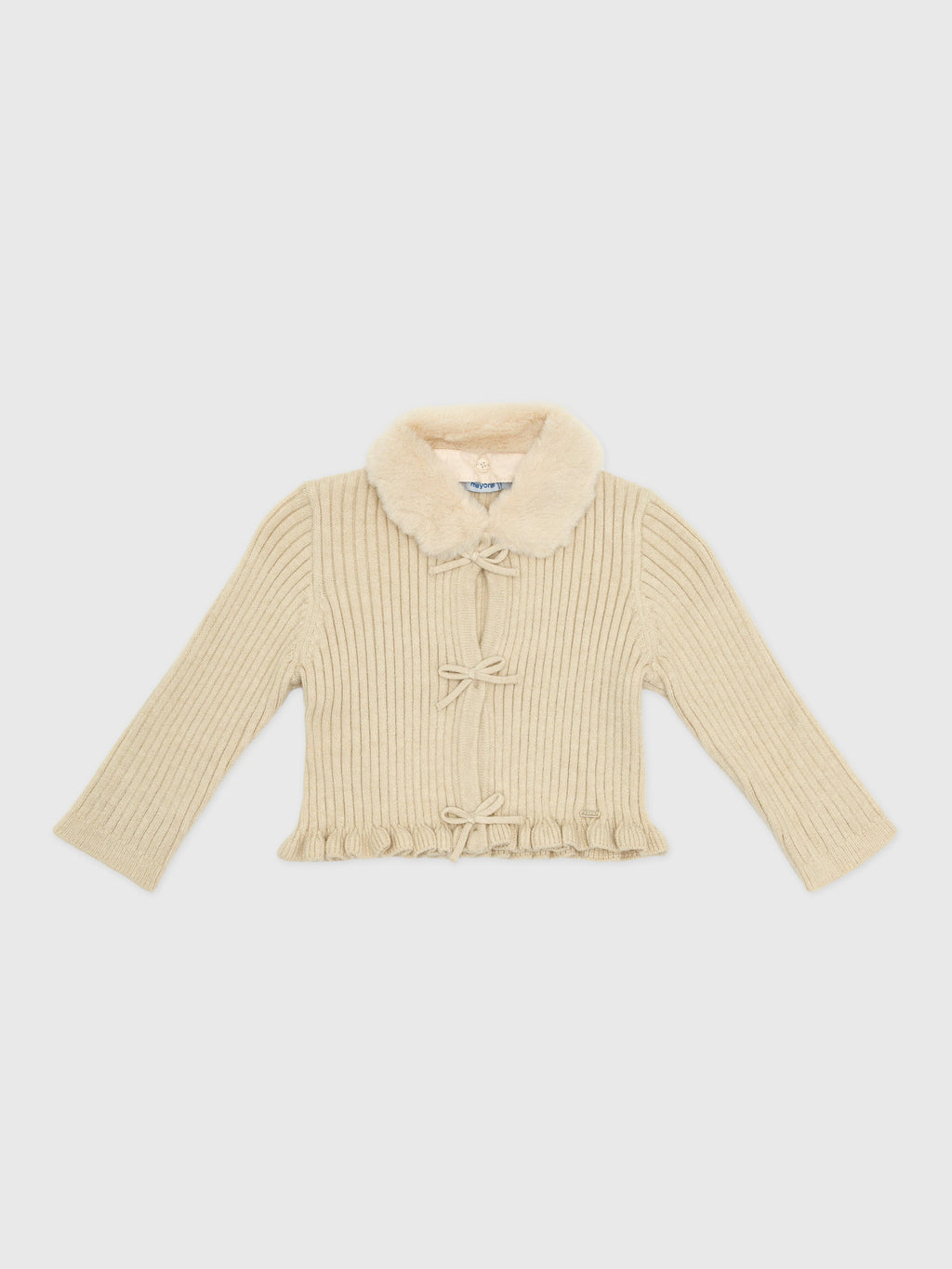 Mayoral Baby Girls' Faux Fur Collar Cardigan - Saint Bernard